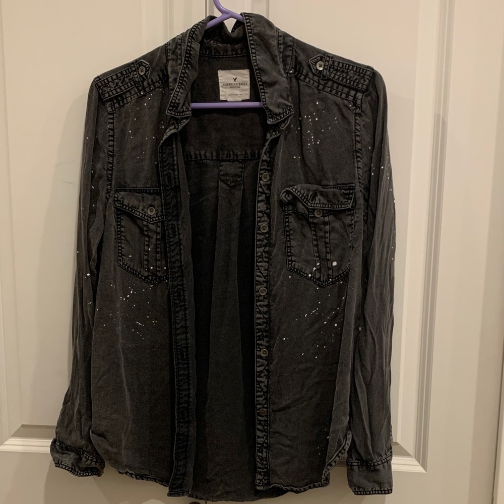 American Eagle Outfitters Black Button Down Shirt l Boyfriend Fit